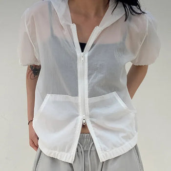 Rosepin Short-Sleeve Hooded Windbreaker Jumper -