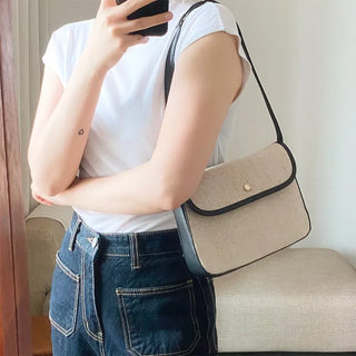 Canvas mix shoulder bag  Two-way bag summer bag canvas bag