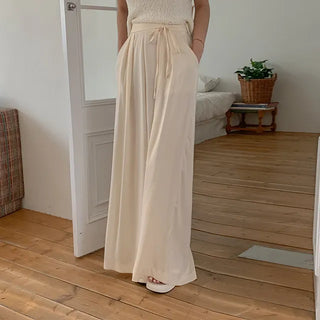 satin tie wide pants
