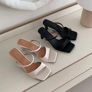 ◈7cm◈Up to 255◈Double Strap Slipper Mule Heel Summer Wedding Guest Mary Jane Shoes
