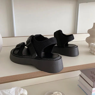 4.5cm◈ Platform Sandals Gorpcore Mesh Platform Height-Increasing Summer Vacation Holiday Black Sports Sandals