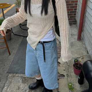 Linen long-sleeve slit knit