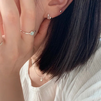 Aqua Blue Round Charm Silver Ring