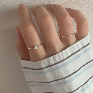 White Opal Half Twist Layered Silver Ring