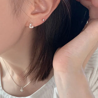 3D Heart Mini Silver Earrings