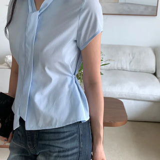 Lua V-neck Collar Scarf Set Short Sleeve Shirt Blouse