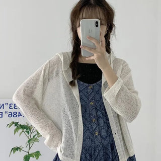 Fron Linen Summer Hooded Cardigan