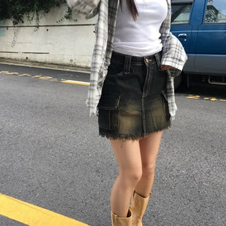 Vintage Cargo Denim Mini Skirt