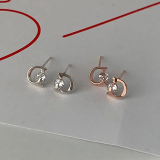 Mini Cubic Point D-Line Silver Earrings Silver Rose Gold