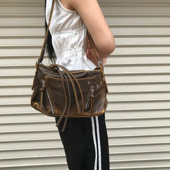 Tassel zipper shoulder crossbody bag