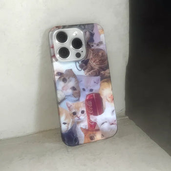 Cute Cats Realistic Patch Hard iPhone Case