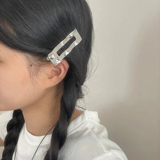 Square silver hairpin, bangs pin, side hairpin, claw clip