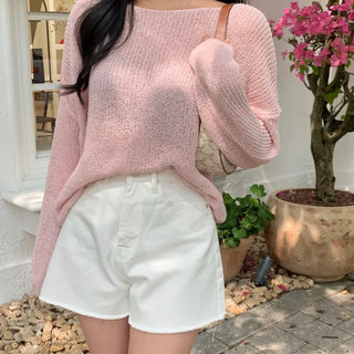 Neddy Summer Loose Fit Boat Neck Mesh Knit
