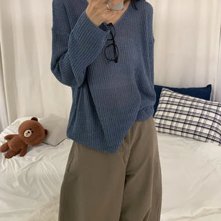 [Delicate Fit/Natural Must-Have] Summer Boucle See-through V-Neck Long Sleeve Knit Tee (6 colors)