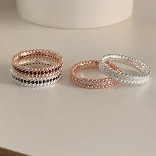 Black Crystal All Cubic Ring 4mm Silver Rose Gold