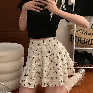 Ribbon Lace Elastic Tiered Skirt