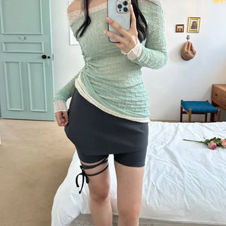 Layered Ruffle See-through Summer Long Sleeve Knit