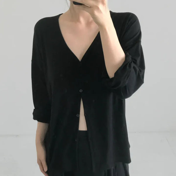 Black loose-fit V-neck cardigan