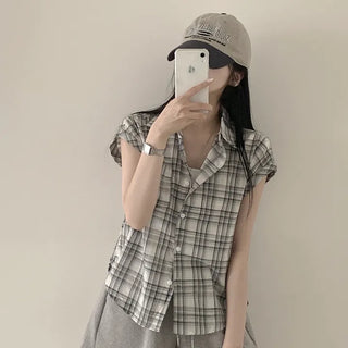 Cuteness Alert, Cotton Check Roll-up Pocket Short Sleeve Shirt