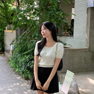 Loople U-neck Raglan Crop Short Sleeve Knit