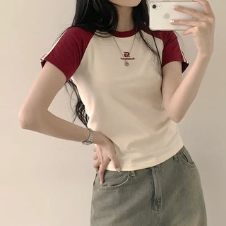 Effortless Chic, Raglan Embroidered Lettering Short Sleeve T-shirt
