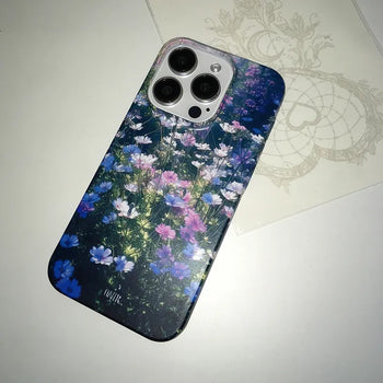 Ash Blue Flower Field Aesthetic Hard iPhone Case