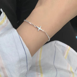 Box Chain Cross Layered Silver Bracelet
