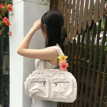 Ivory zipper square shoulder bag