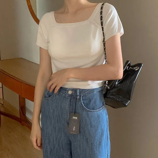 Bunny Short Sleeve Knit Crop Knit/Crop Short Sleeve/Square Neck Knit/Square Neck