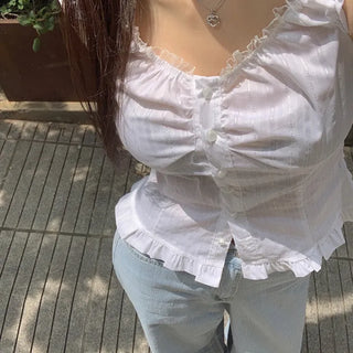 Lace Frill Sleeveless Summer Blouse