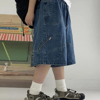 [UNISEX] Techo Bermuda Detail Denim Pants