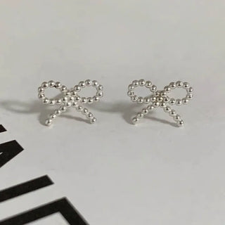 Mini Bubble Ribbon Silver Earrings