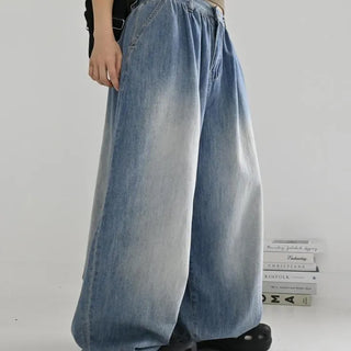 [OOTJ] Airy Shirred Mega Wide Hooded Denim Pants