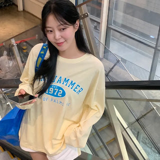 Wind-print Loose Fit Slit Long Sleeve Tee
