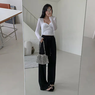 Satin Color Block Elastic Pants