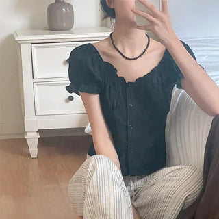 SIG Shirred Puff Short Sleeve Blouse