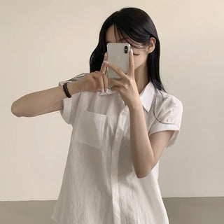 Stay cool until midsummer, Collar Pocket Boxy Roll-up Short Sleeve Shirt