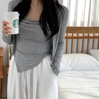 Jella Shirred Drape Sleeveless Cardigan Set