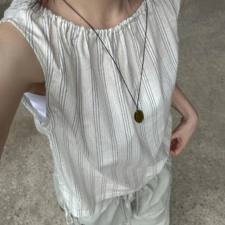 Prep Striped String Sleeveless Blouse