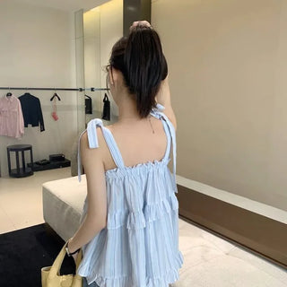 Yoru Ruffle Striped Sleeveless Blouse