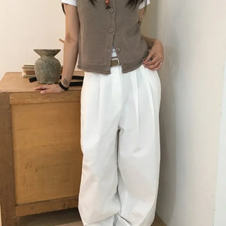 Knotted Pintuck Cotton Pants