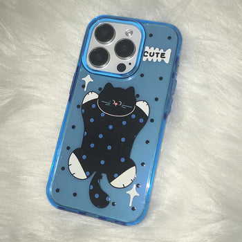 Catty Black Cat Blue Gel Hard iPhone Case
