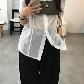 See-through Wood Short Sleeve Shirt