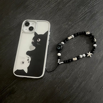 Catty Transparent Black Cat Strap Set iPhone Case