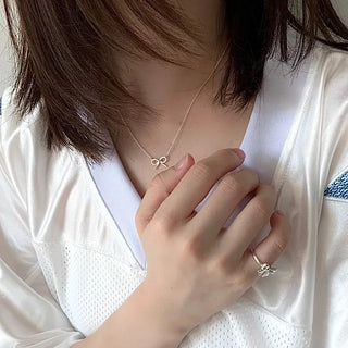 (Silver 925) Plain Ribbon Necklace Daily Matte Silver Pendant Chain Mini Necklace