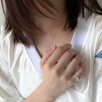 (Silver 925) Plain Ribbon Necklace Daily Matte Silver Pendant Chain Mini Necklace