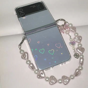 Pingha Keyring Set Heart Hologram Transparent Hard Z Flip Case