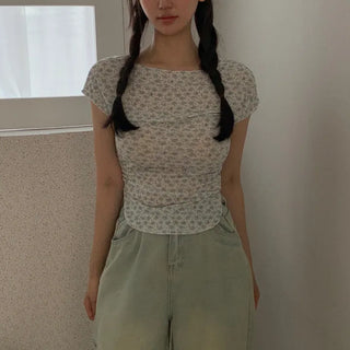 Flower Yoru Two-Way Boat Neck T-shirt