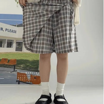 Taka Check Wrap Linen Skirt Pants