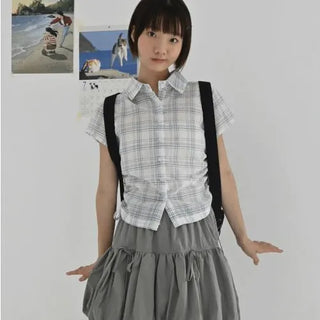 Solve Check Shirred Short Sleeve Shirt